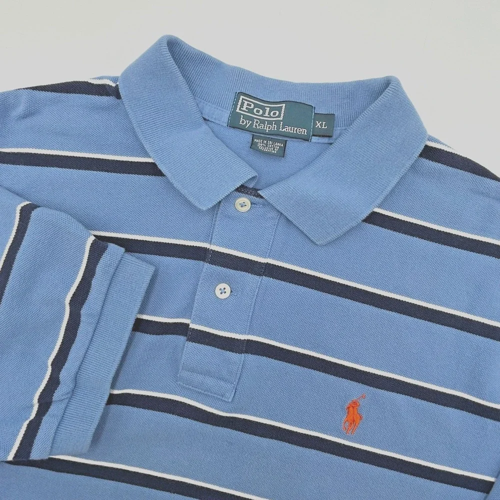Polo by Ralph Lauren Men's XL Shirt Baby Blue w Blue & White Stripes 100% Cotton